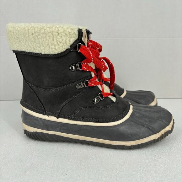 JBU Jambu Lizzy Duck Boot Size 10 Gray Waterproof Rubber Leather Faux Fur Lined - Picture 11 of 11